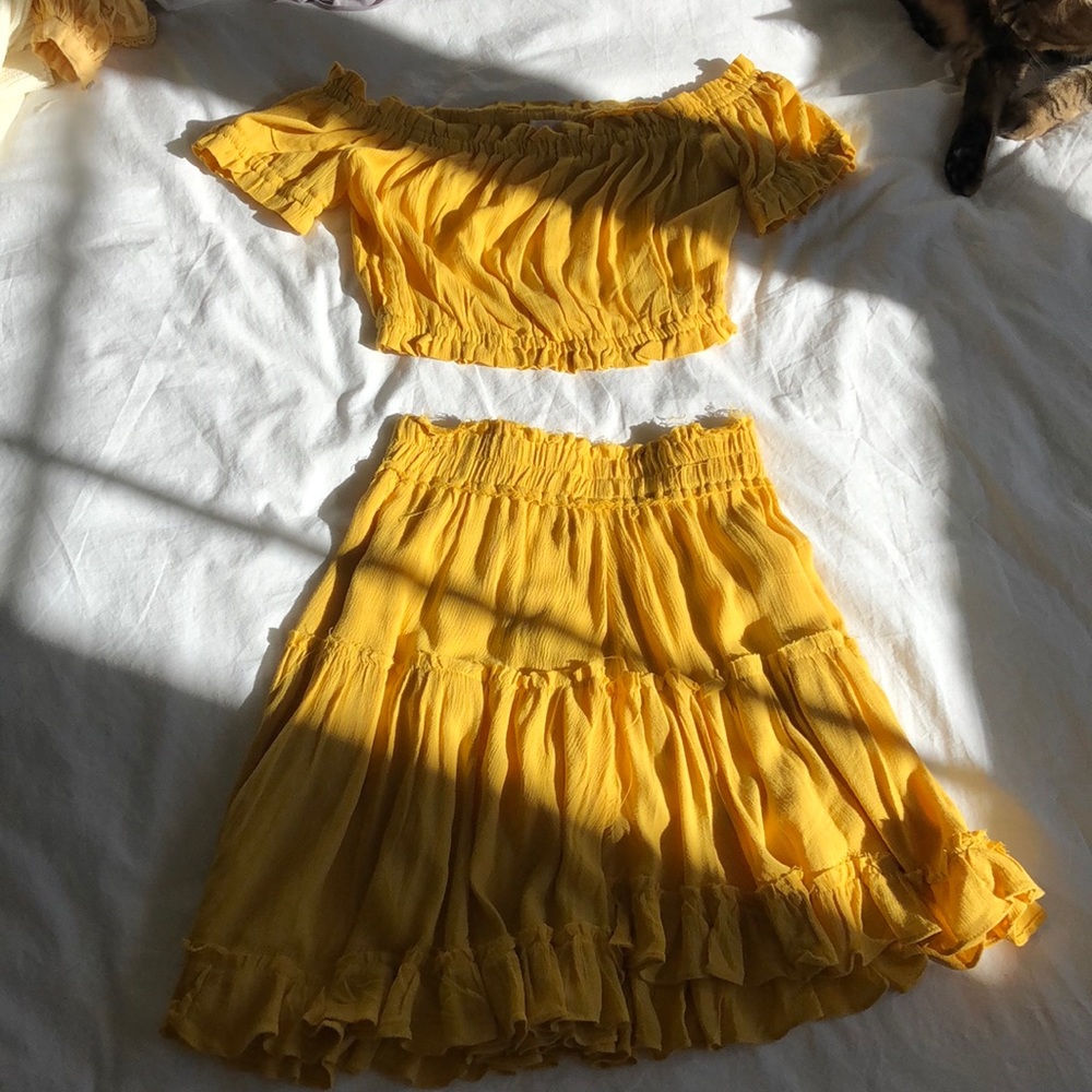 Showpo yellow crop top and skirt set